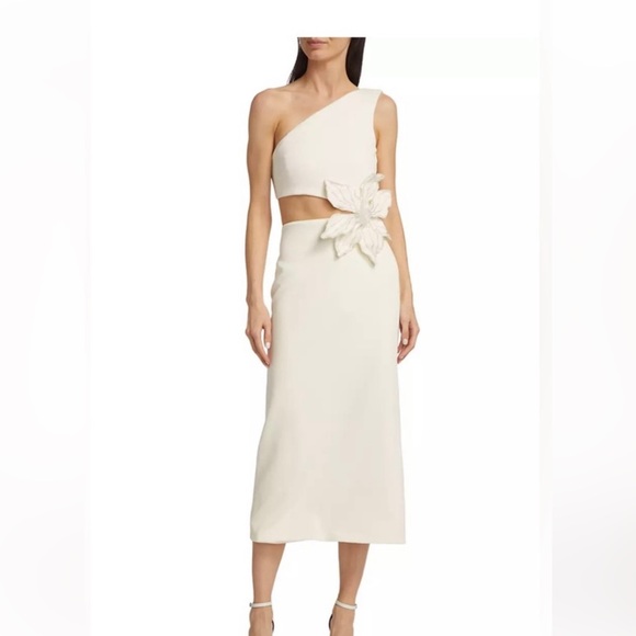 PatBO Flower Applique Midi Dress in Ivory - Picture 2 of 13